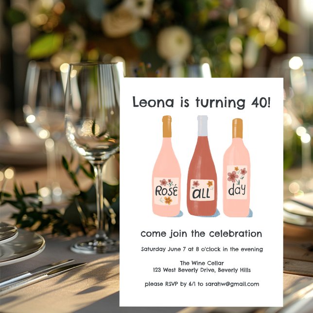 Convites Festa de aniversário Personalizada De Vinho Do Dia (Rose All Day Whimsical Cute Custom Birthday Party Invitation
)