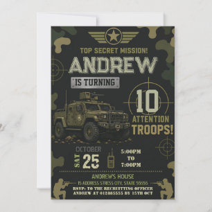Convites Festa de aniversário personalizada do Exército
