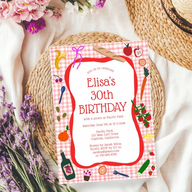 Convites Festa de aniversário PERSONALIZADA Gingham Picnic  (Gingham Picnic Modern Cute CUSTOM BIRTHDAY PARTY Invitation
)