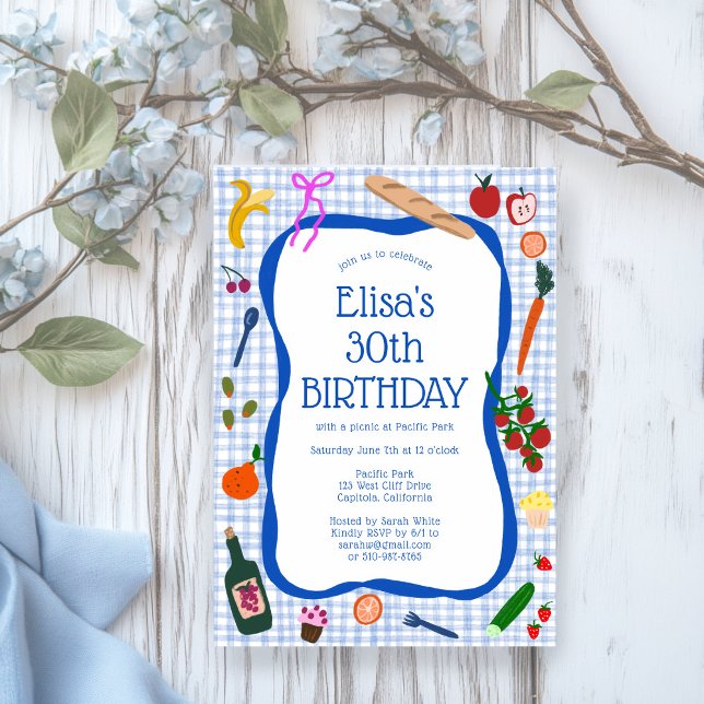 Convites Festa de aniversário PERSONALIZADA Gingham Picnic  (Gingham Picnic Modern Cute CUSTOM BIRTHDAY PARTY Invitation
)