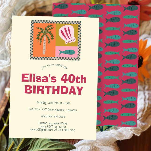 Convites Festa de aniversário PERSONALIZADA Moderna de Soir (Seaside Soiree Modern Cute CUSTOM Birthday Party Invitation
)