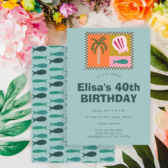 Convites Festa de aniversário PERSONALIZADA Moderna de Soir (Seaside Soiree Modern Cute CUSTOM Birthday Party Invitation
)