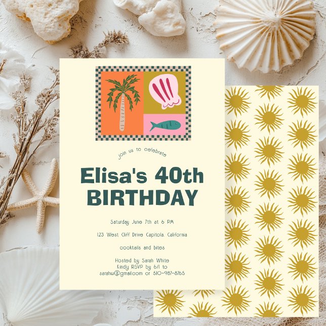 Convites Festa de aniversário PERSONALIZADA Moderna de Soir (Seaside Soiree Modern Cute CUSTOM Birthday Party Invitation
)