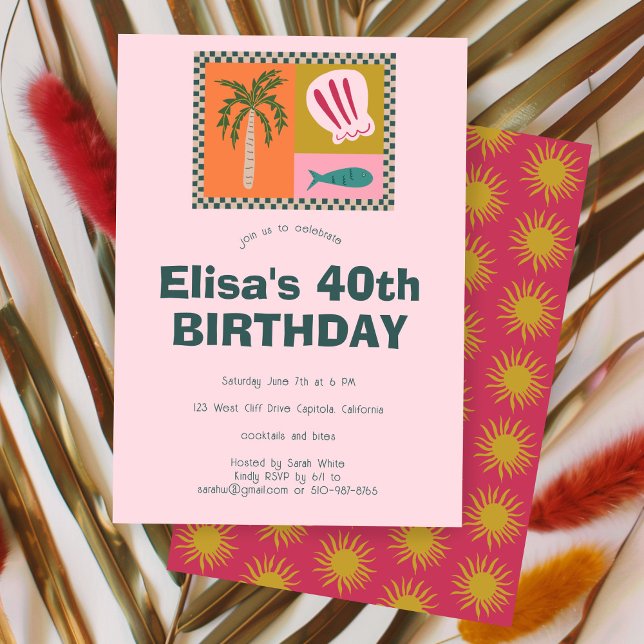 Convites Festa de aniversário PERSONALIZADA Moderna de Soir (Seaside Soiree Modern Cute CUSTOM Birthday Party Invitation
)