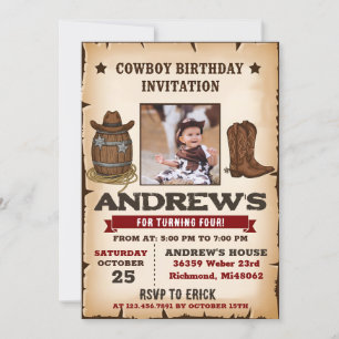 Convites Festa de Aniversário Pessoal do Cowboy Western Sel