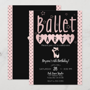 Convites Festa de Aniversário Pink & Black Ballet Bailarina