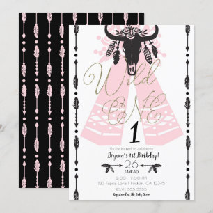 Convites Festa de Aniversário Pink & Black Boho Chic Wild O