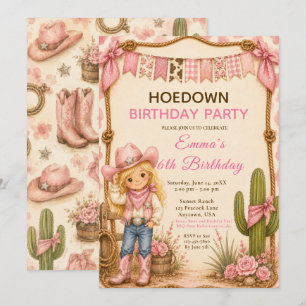 Convites Festa de Aniversário Pink Cowgirl Hoedown