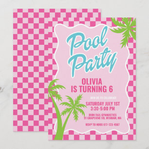 Convites festa de aniversário pink malibu check pool party