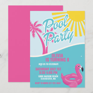 Convites Festa de aniversário Pink Malibu Pool Party