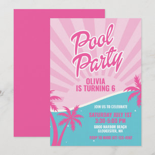 Convites Festa de aniversário Pink Malibu Pool Party