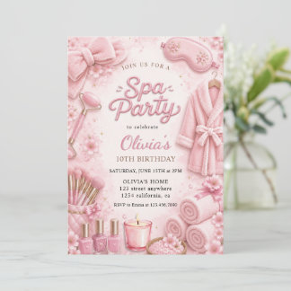 Convites Festa de Aniversário Pink Spa Pamper Watercolor
