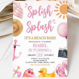 Convites Festa de Aniversário Pink Splish Splash na Praia