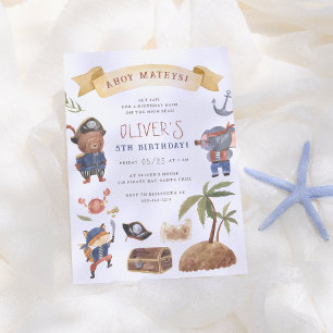 Convites Festa de aniversário Pirata de Animais