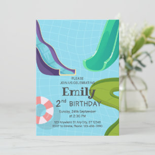 Convites Festa de Aniversário Piscina com Tobogãs, Tobogã d