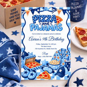 Convites Festa de Aniversário Pizza e Pijamas dos Blue Boys