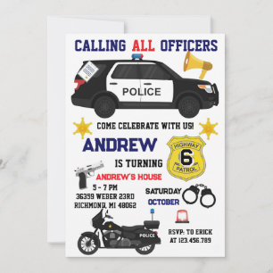 Convites Festa de aniversário policial personalizada para c