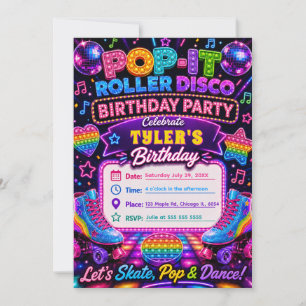 Convites Festa de Aniversário Pop It Roller Disco