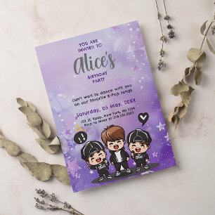 Convites Festa de aniversário Pop Music coreana K-Pop Boyba