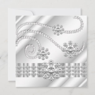 Convites Festa de Aniversário Prata Diamantes Jóias Branco 
