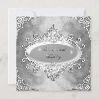 Convites Festa de Aniversário Prata em Metal Brilhante Prat