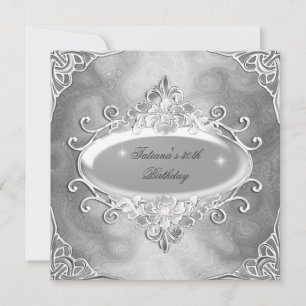 Convites Festa de aniversário Prata Na Glitter Metálica Pra