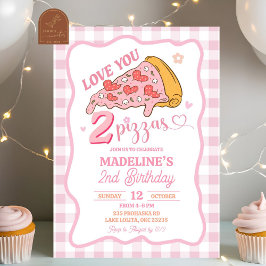 Convites Festa de Aniversário Preppy Pink Love You Two Pizz