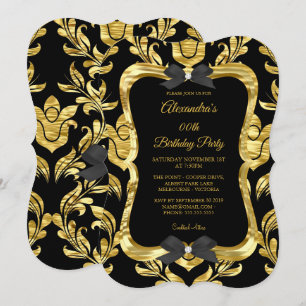Convites Festa de Aniversário Preta Elegante Dourada com Fa
