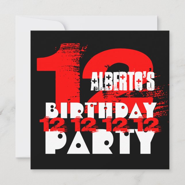 Convites Festa de aniversário PRETA VERMELHA 12 de 12 anos  (Frente)