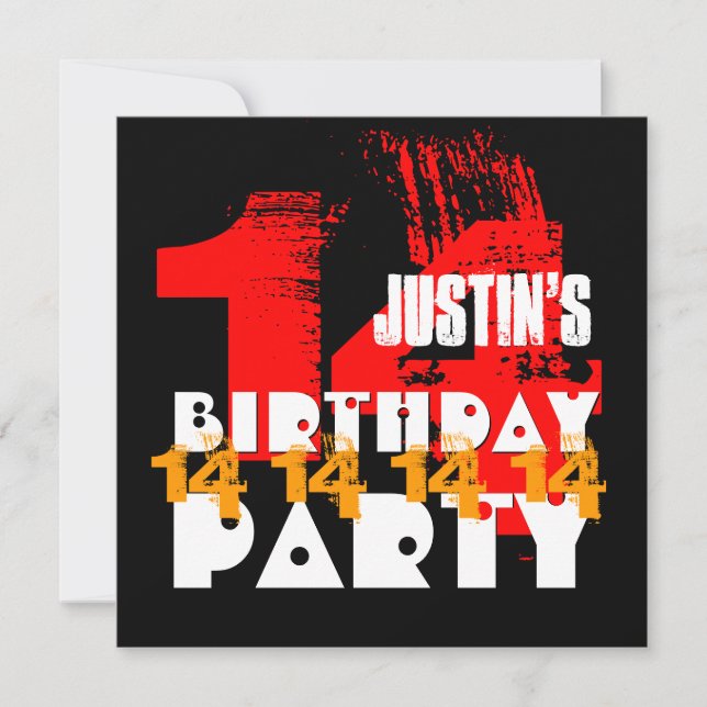 Convites Festa de aniversário PRETA VERMELHA 14 V06 de 14 a (Frente)