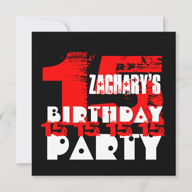 Convites Festa de aniversário PRETA VERMELHA 15 de 15 anos  (Frente)