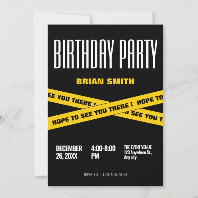 Convites Festa de aniversário preto e amarelo moderno (Frente)