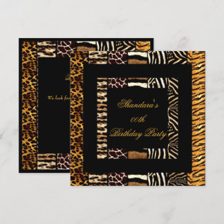 Convites Festa de Aniversário Preto e Dourado com Estampas 