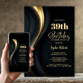 Convites Festa de Aniversário Preto e Dourado para Todas as