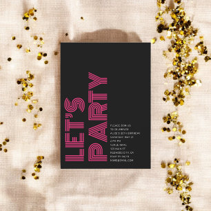 Convites Festa de aniversário preto-e-rosa retrorreflector