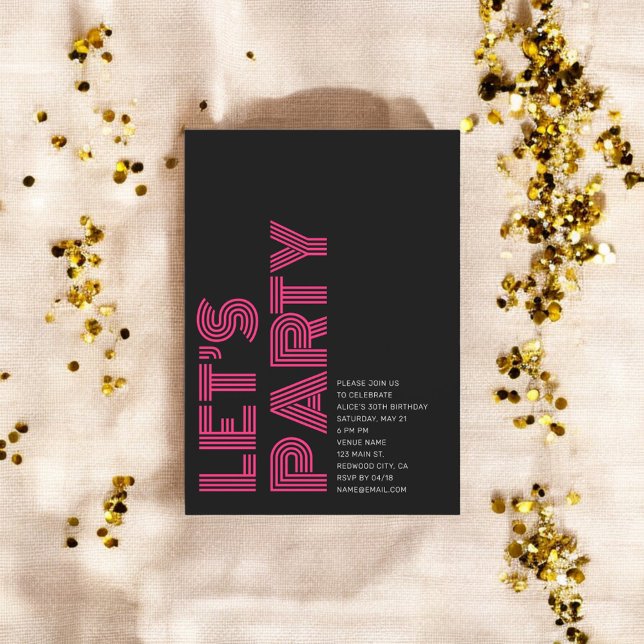 Convites Festa de aniversário preto-e-rosa retrorreflector (Criador carregado)