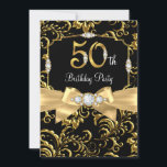 Convites Festa de aniversário preto Elegante de Arco Dourad<br><div class="desc">50º Convite de aniversário. Arco de diamante preto elegante e design de damasco floral. Por favor,  note: todas as imagens planas! Não têm joias reais!</div>
