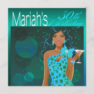 Convites Festa de Aniversário Pretty Lady Cocktail em azul-