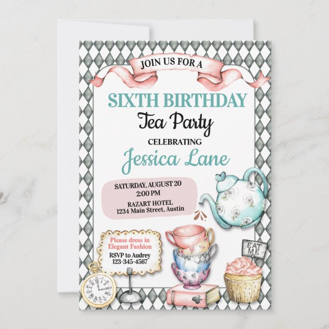 Convites Festa de Aniversário Pretty Tea (Frente)