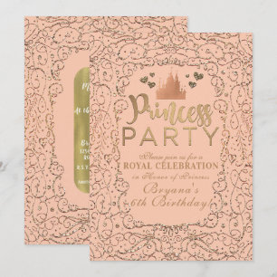 Convites Festa de Aniversário PRINCESA Castelo Dourado Rosa