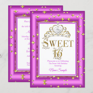 Convites Festa de Aniversário Princesa Doce 16 Dourado Roxo