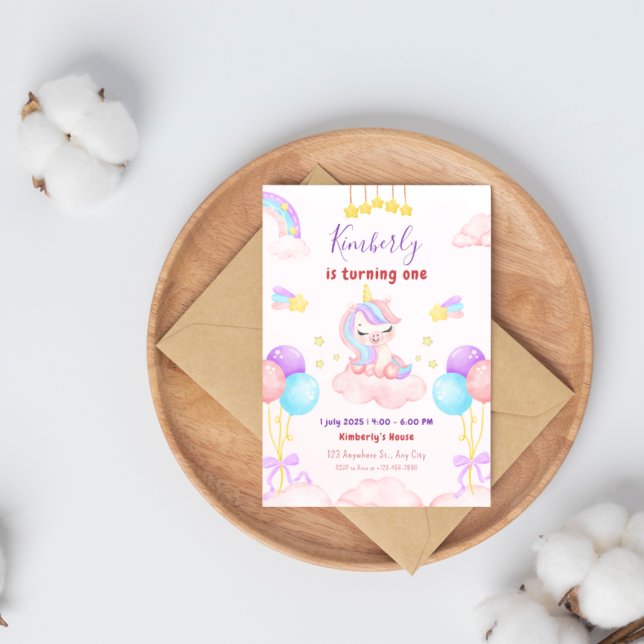 Convites Festa de aniversário Púrpura e rosa do Unicórnio m (Criador carregado)