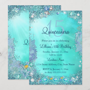 Convites Festa de Aniversário Quinceanera Azul Turquesa Oce