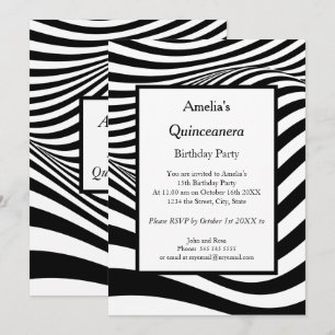 Convites Festa de aniversário Quinceañera Black White Wave