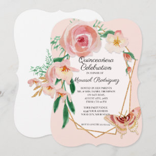 Convites Festa de aniversário Quinceañera Blush Butterfly