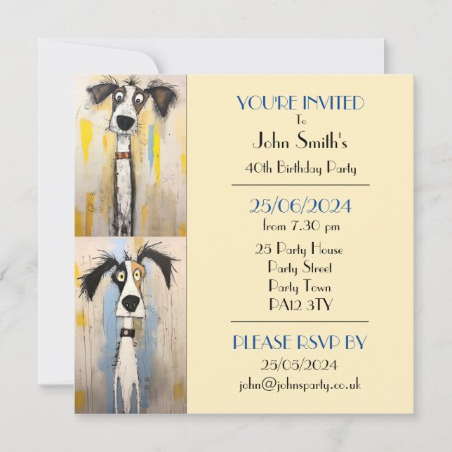 Convites Festa de aniversário Quirky Dog (Frente)