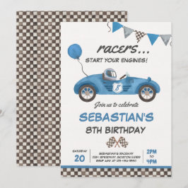 Convites Festa de aniversário Race Car Blue Racing