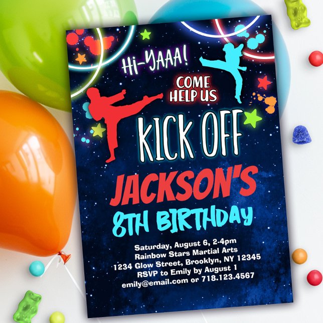 Convites Festa de aniversário Rainbow Karate (Criador carregado)