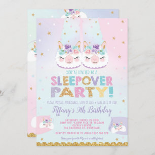 Convites Festa de aniversário Rainbow Llama Sleepover