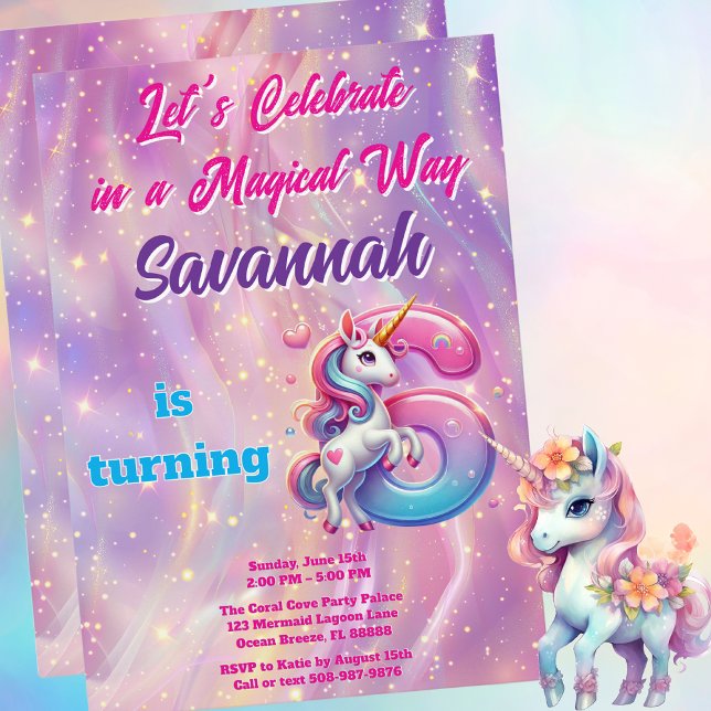 Convites Festa de aniversário Rainbow Unicorn Sparkle 6 (Magical Unicorn Birthday Party Invitation)